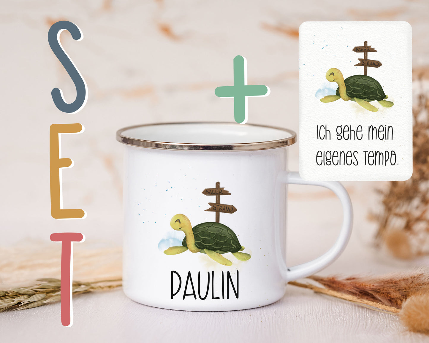 Emaille Tasse personalisiert - Schildkröte