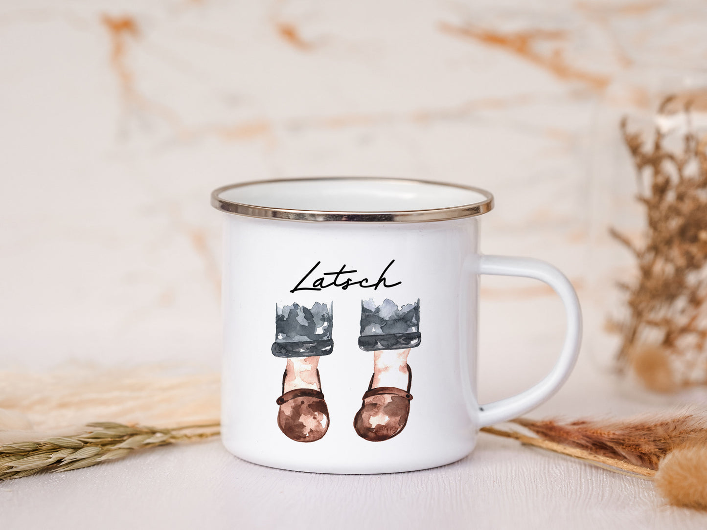 Emaille Tassen Set personalisiert "Latsch & Bommel"