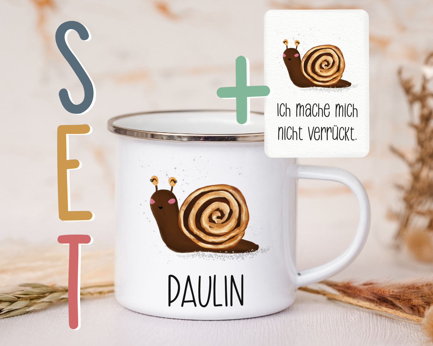 Emaille Tasse personalisiert - Schnecke