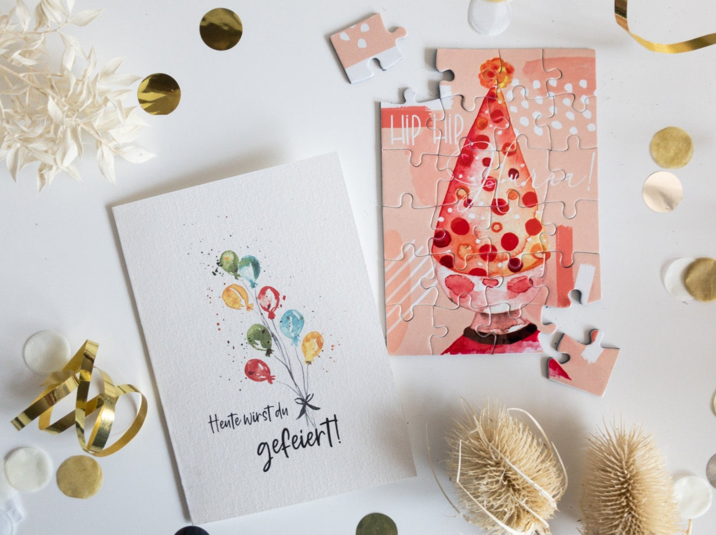 Grußkarte mit Puzzle - "Hip Hip Hurra!"