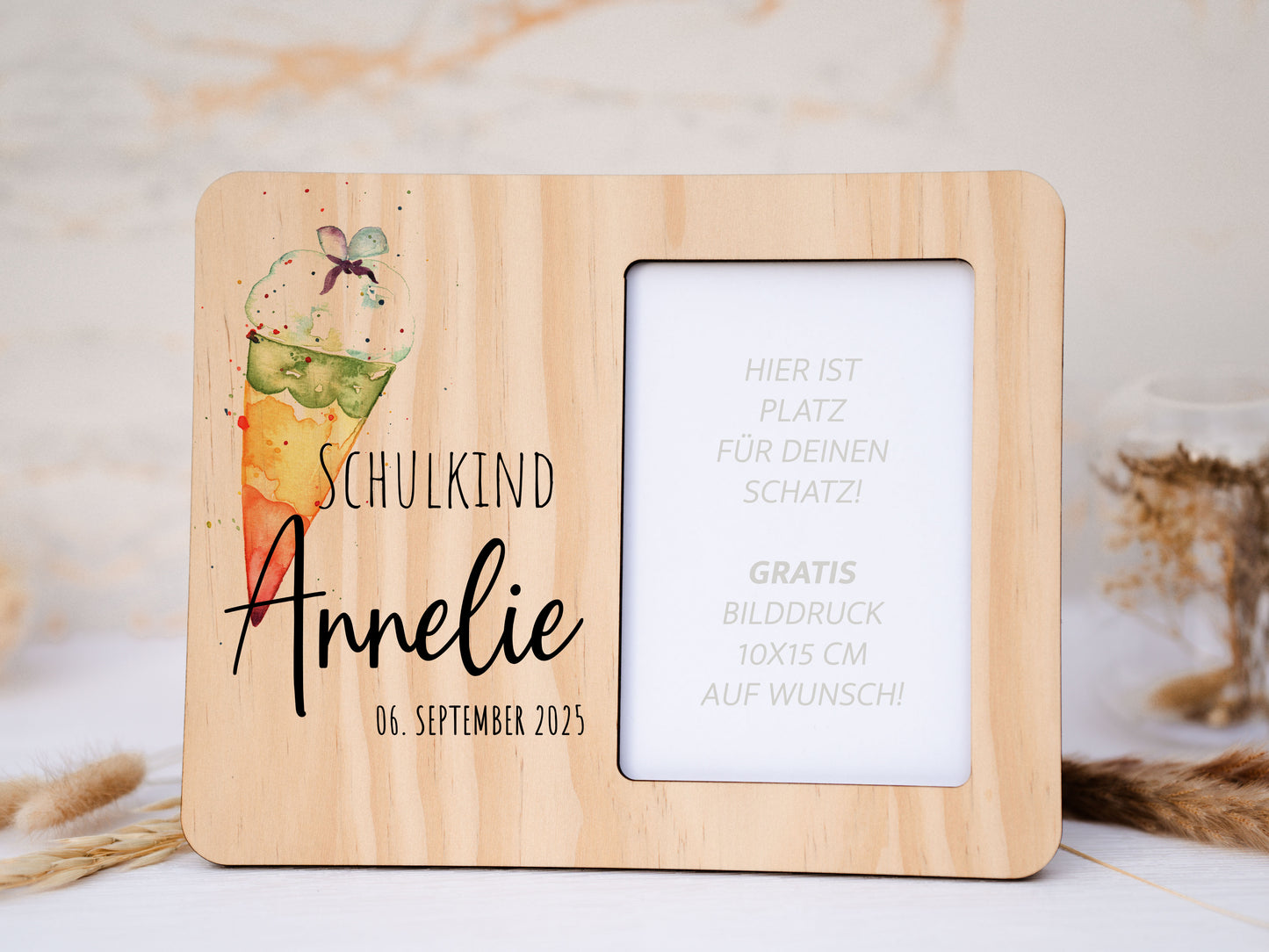 Holzbilderrahmen personalisiert - Einschulung