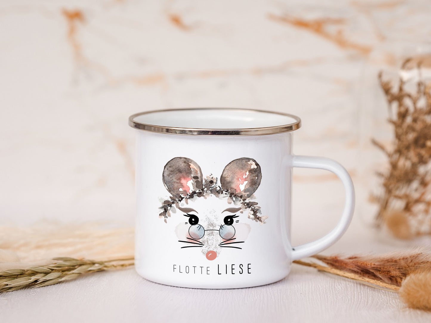 Emaille Tasse - Maus "flotte Liese"