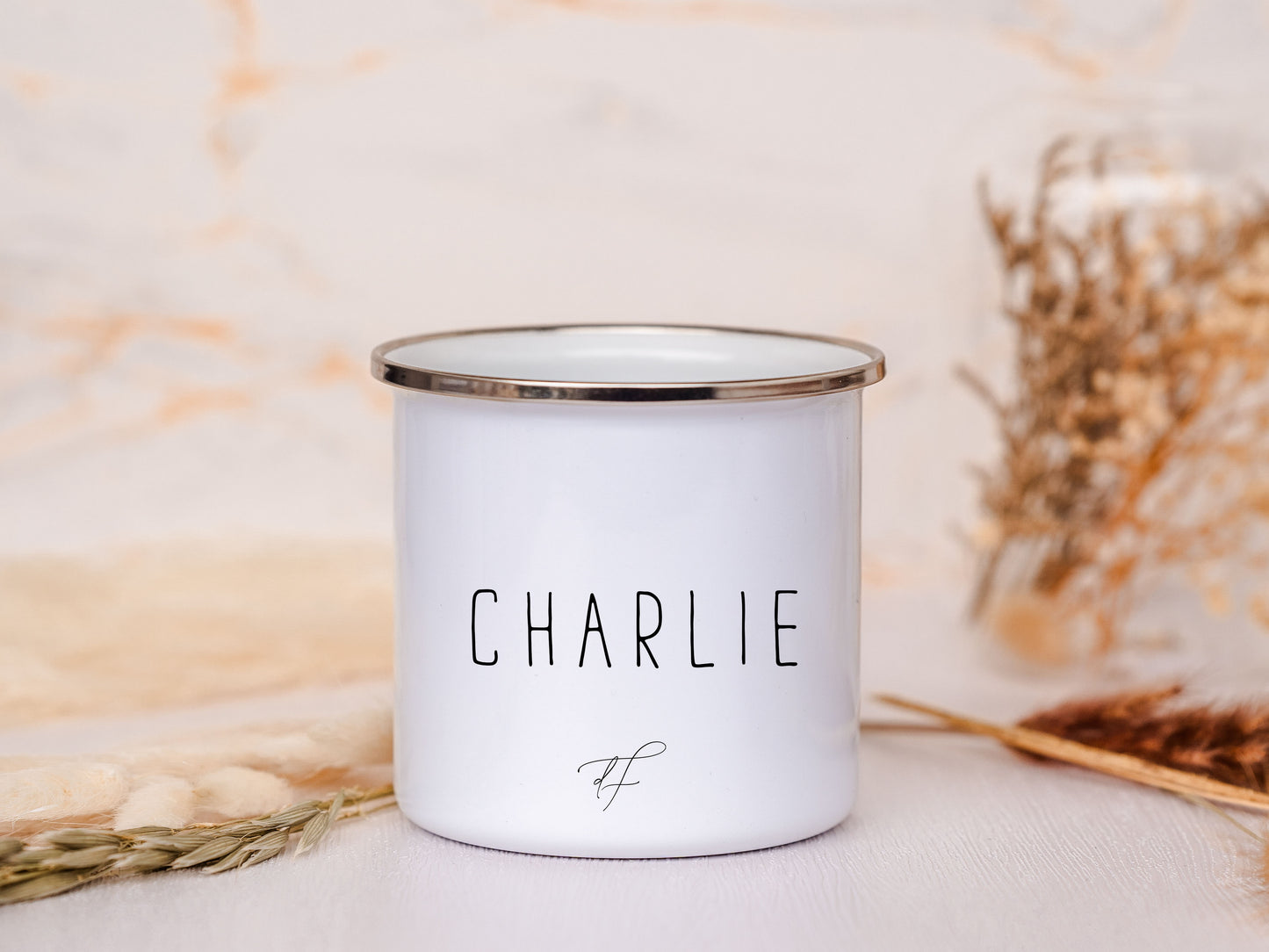 Emaille Tasse personalisiert - Wolf "Weiser Wolf"