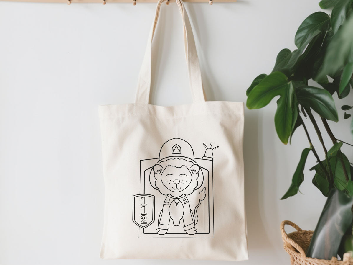 Stoffbeutel zum Ausmalen - Feuerwehrlöwe