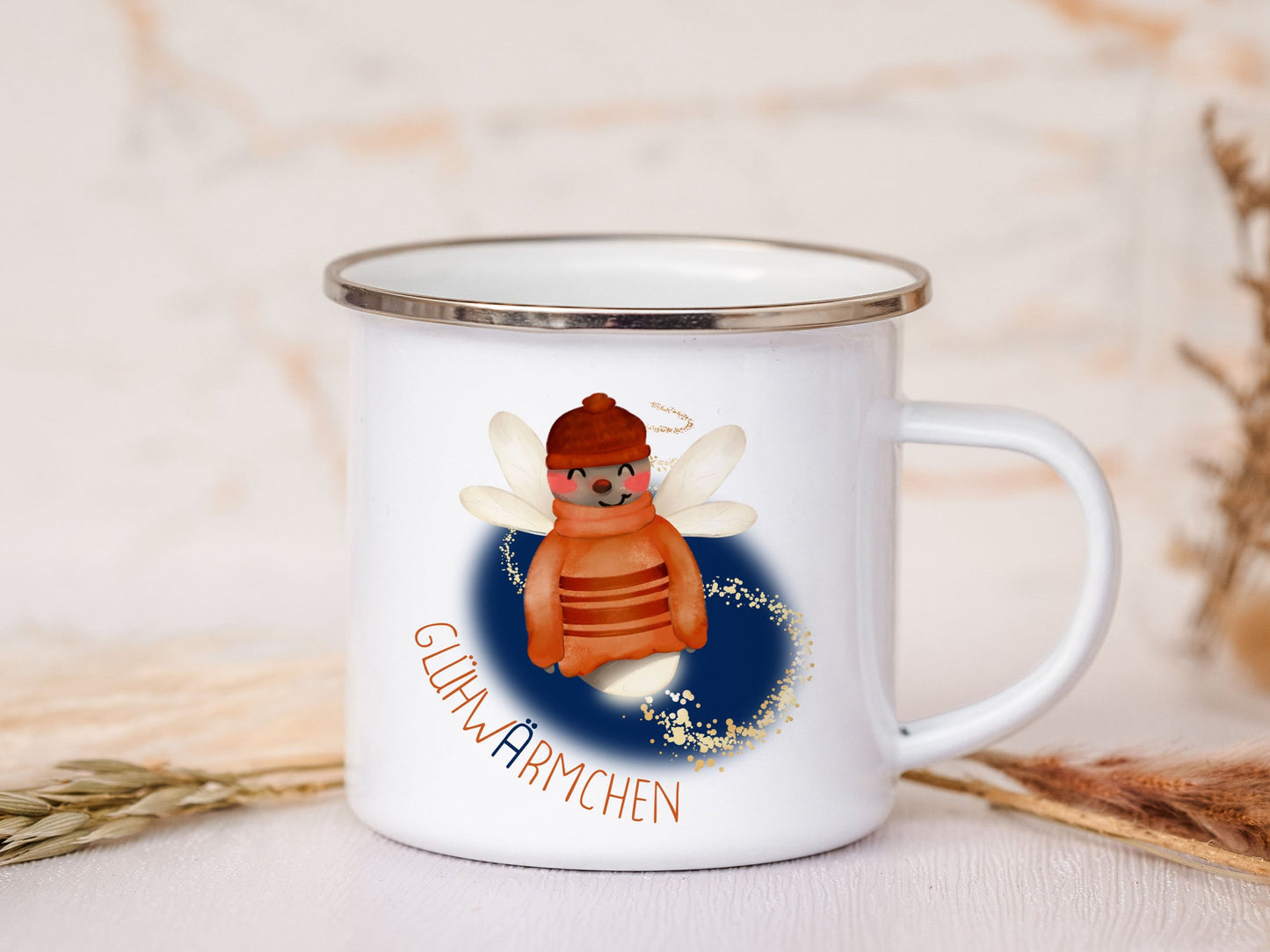 Emaille Tasse personalisiert - Glühwärmchen