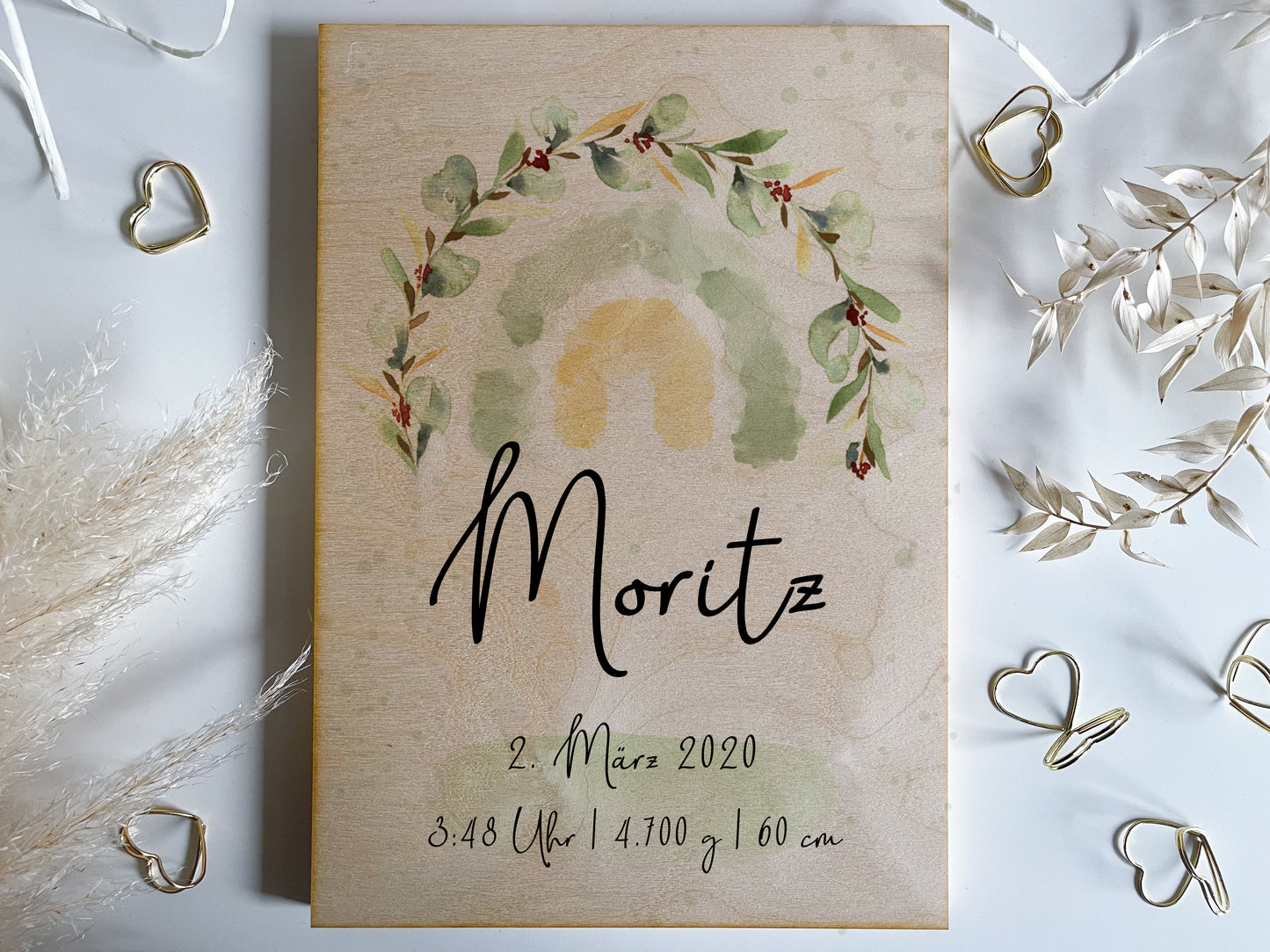 Holzbild zur Geburt - personalisiert *grün