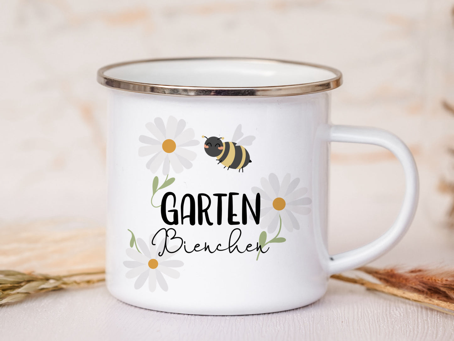 Emaille Tasse personalisiert - Gartenbienchen