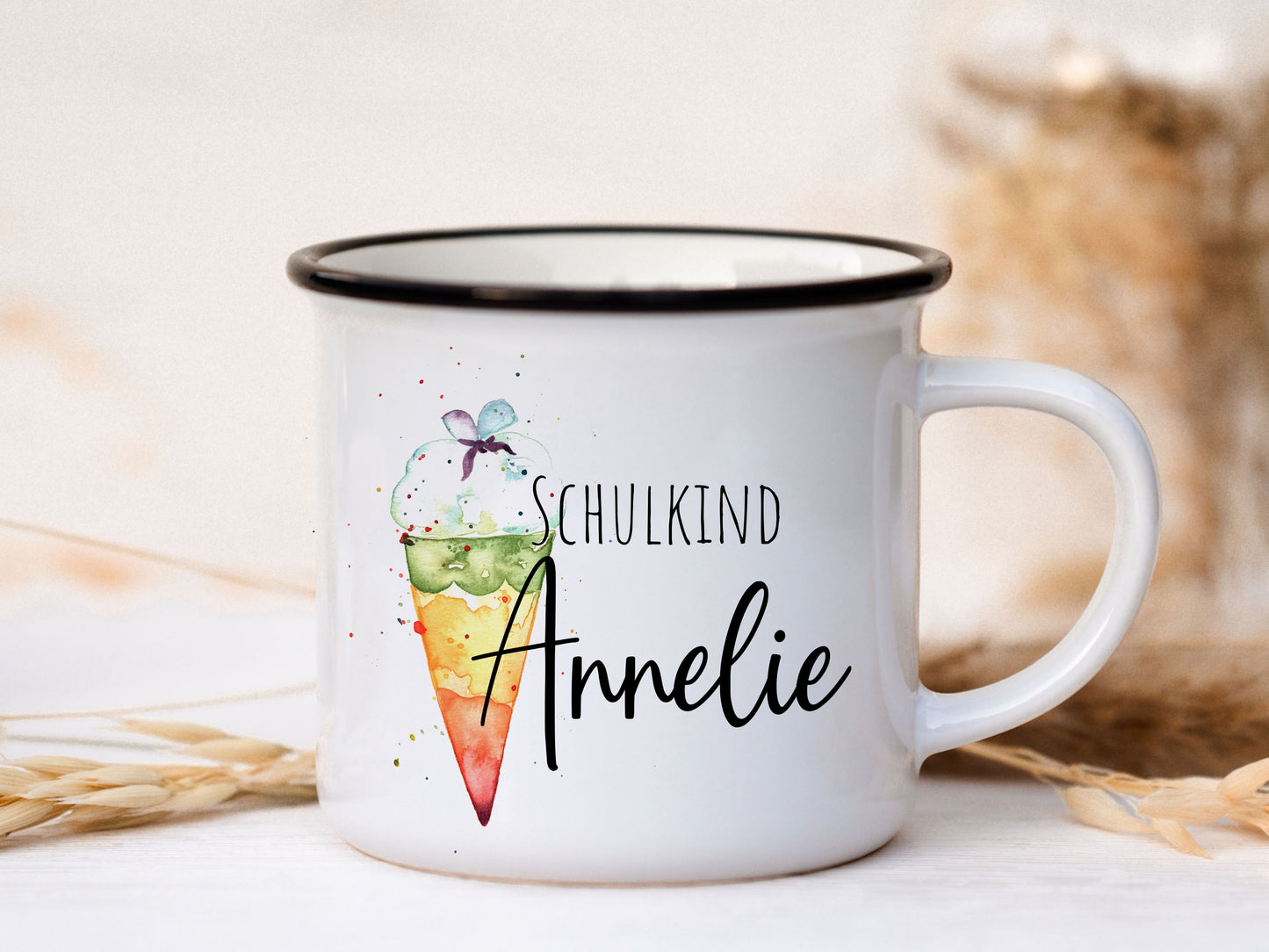 Keramik Emaille-Look Tasse personalisiert - Schulkind