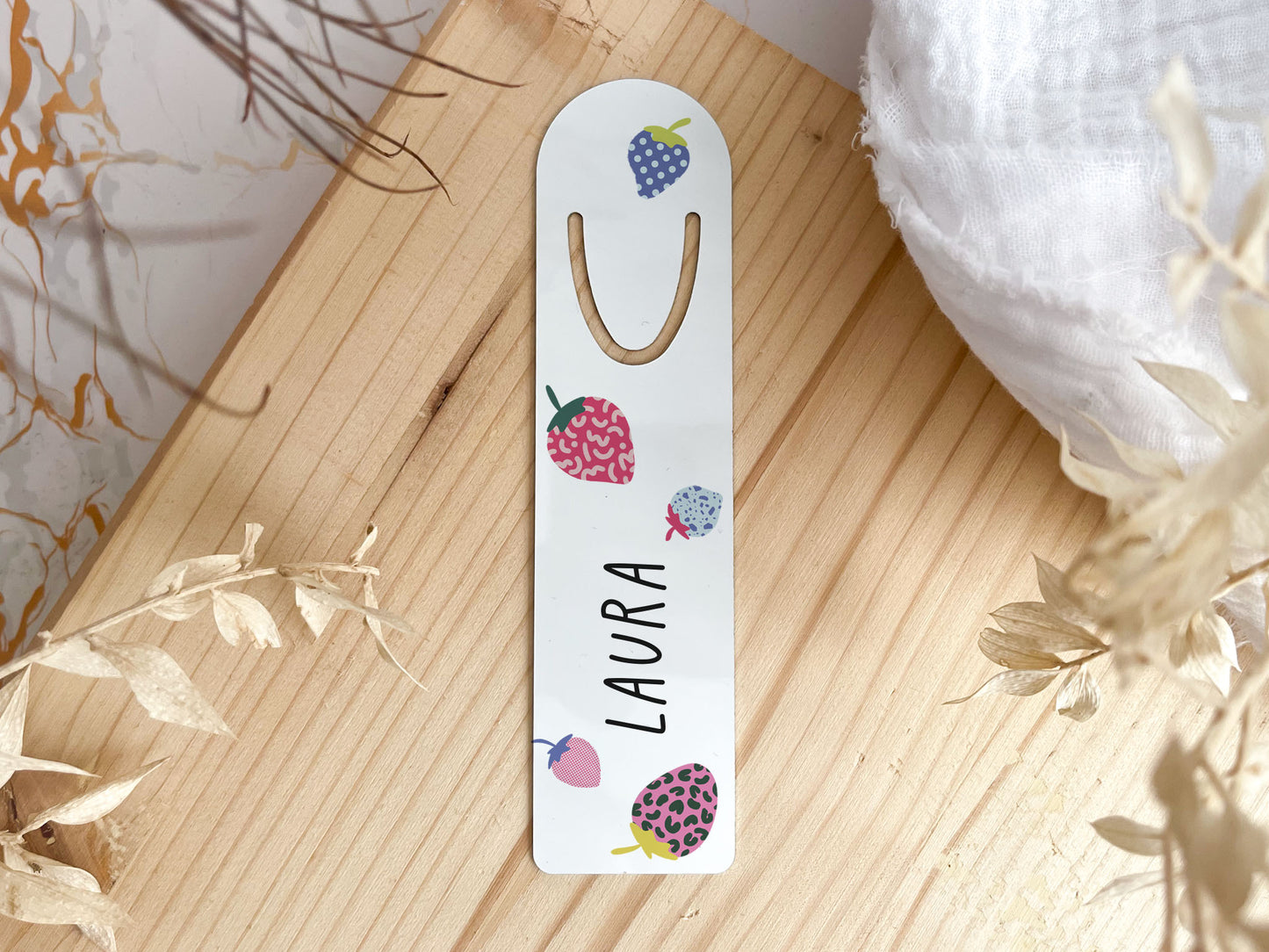 Lesezeichen personalisiert - Erdbeeren