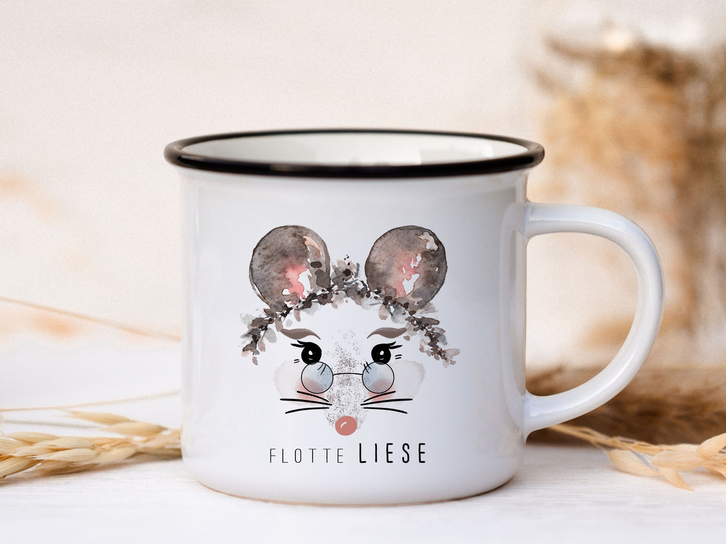 Keramik Emaille-Look Tasse - Maus "flotte Liese"
