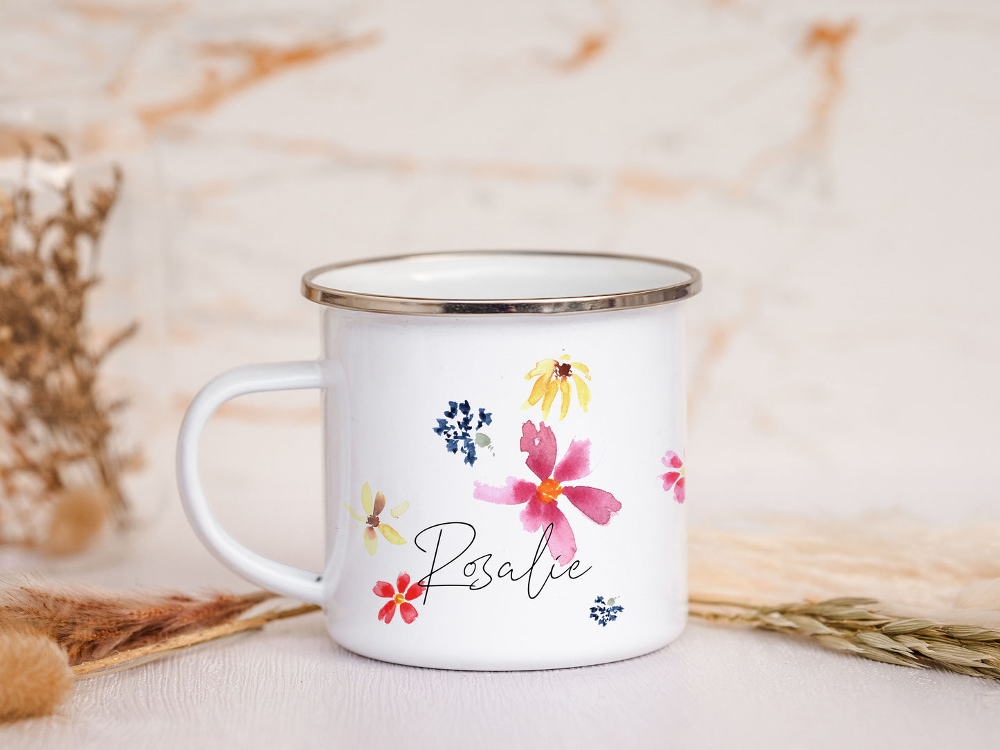 Personalisierte Emaille Tasse - Streublumen