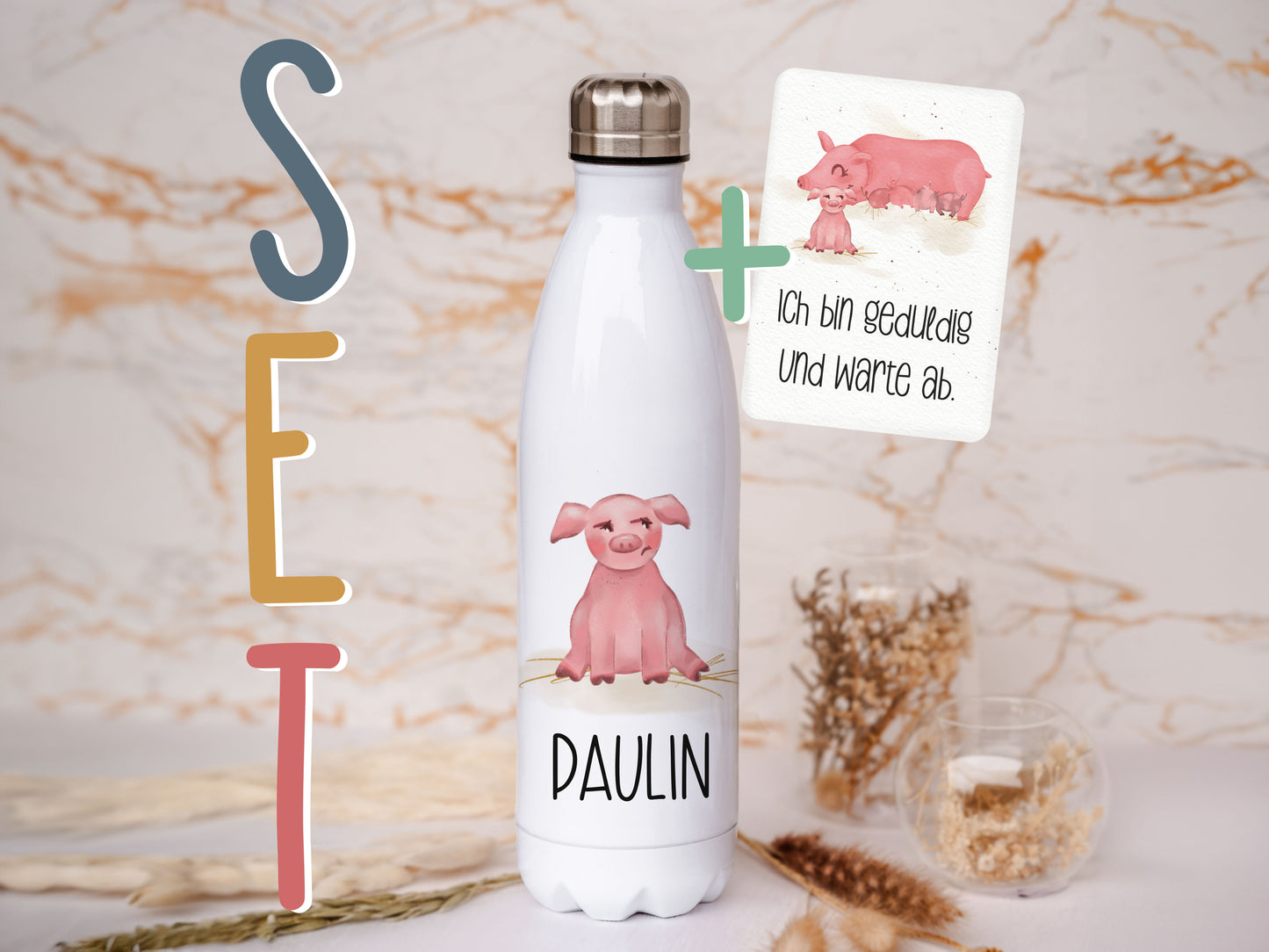 Thermoflasche personalisiert - Schweinchen