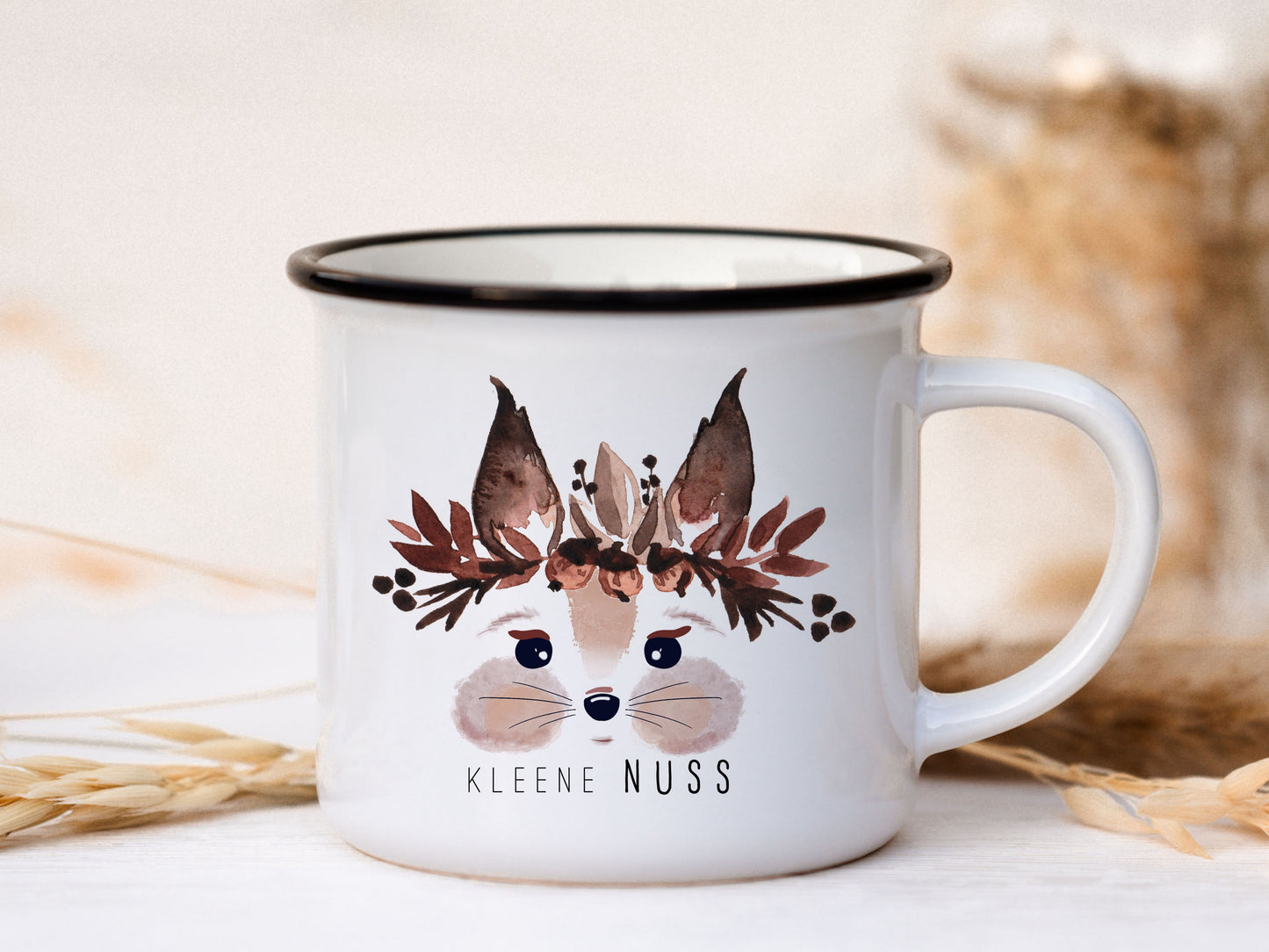 Keramik Emaille-Look Tasse - Eichhörnchen "kleene Nuss"