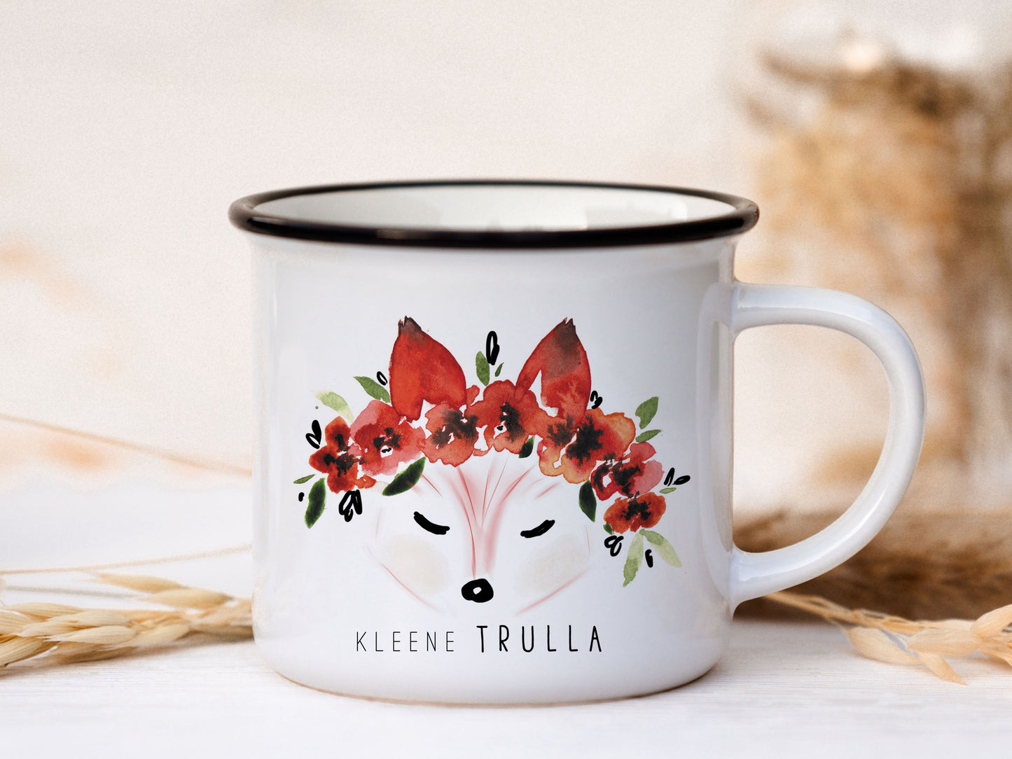 Keramik Emaille-Look Tasse - Fuchs "kleene Trulla"