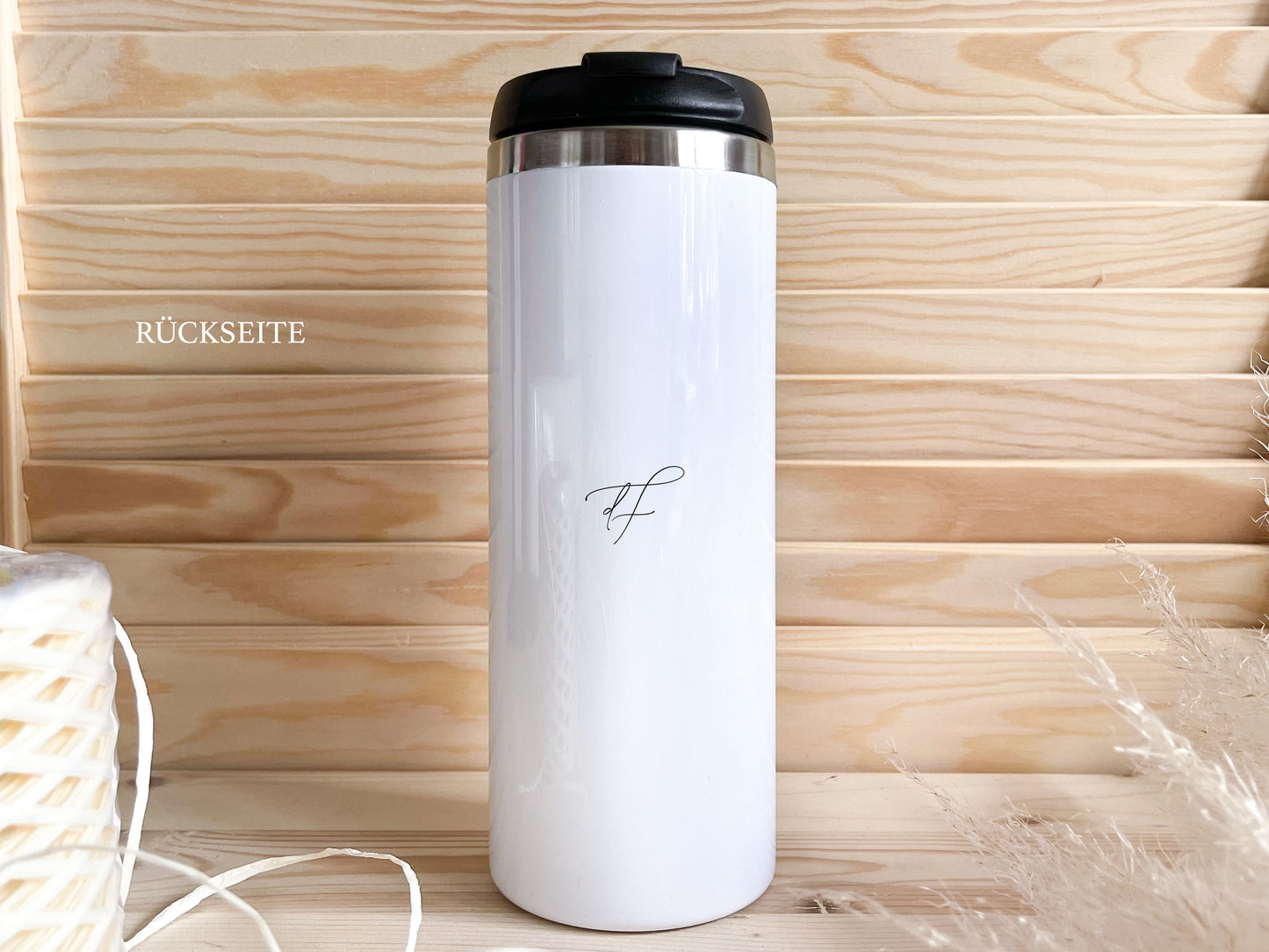 Thermobecher personalisiert - Initiale mit Blättern