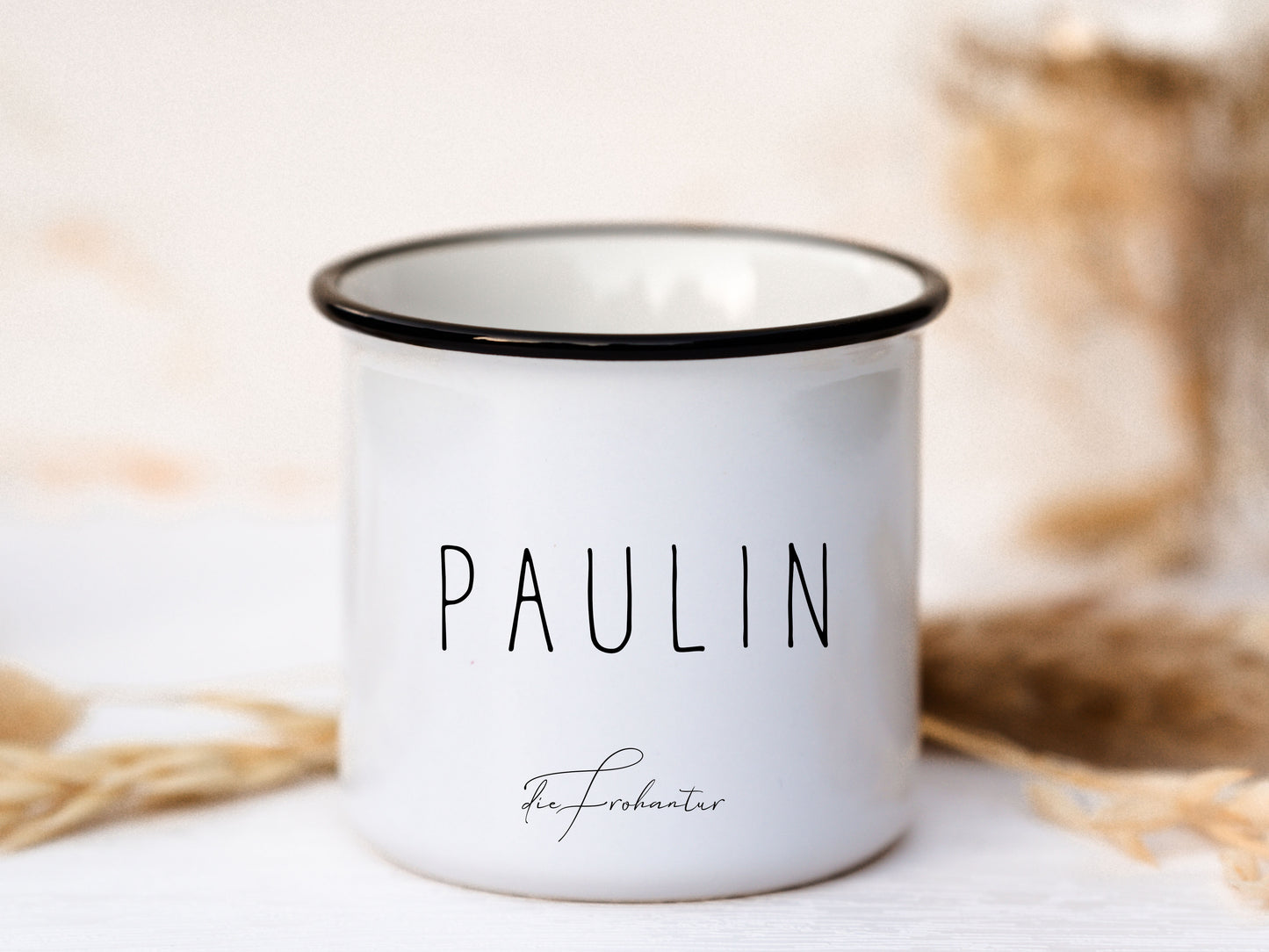 Keramik Emaille-Look Tasse personalisiert - Fuchs "kleene Trulla"