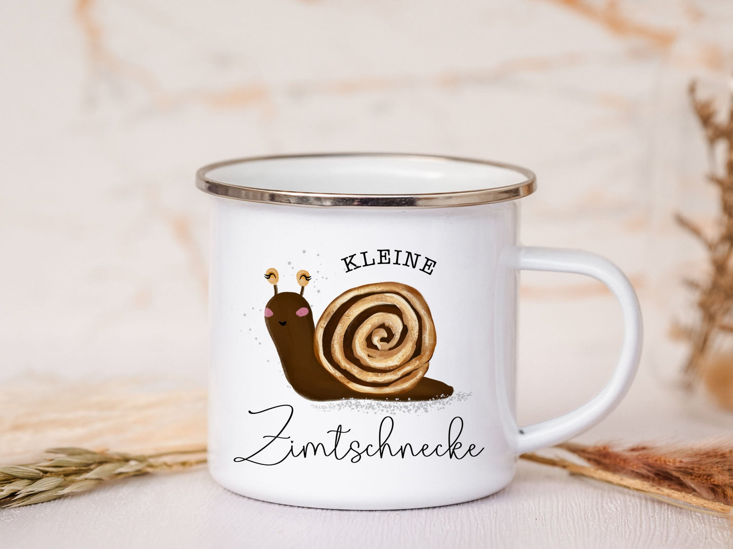 Emaille Tasse personalisiert - Kleene Zimtschnecke