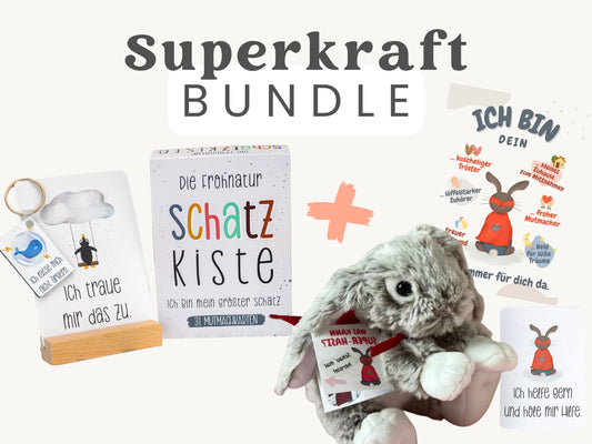 SUPERKRAFT BUNDLE . Super-Hasen-Set & 31 Mutmachkarten "Schatzkiste"