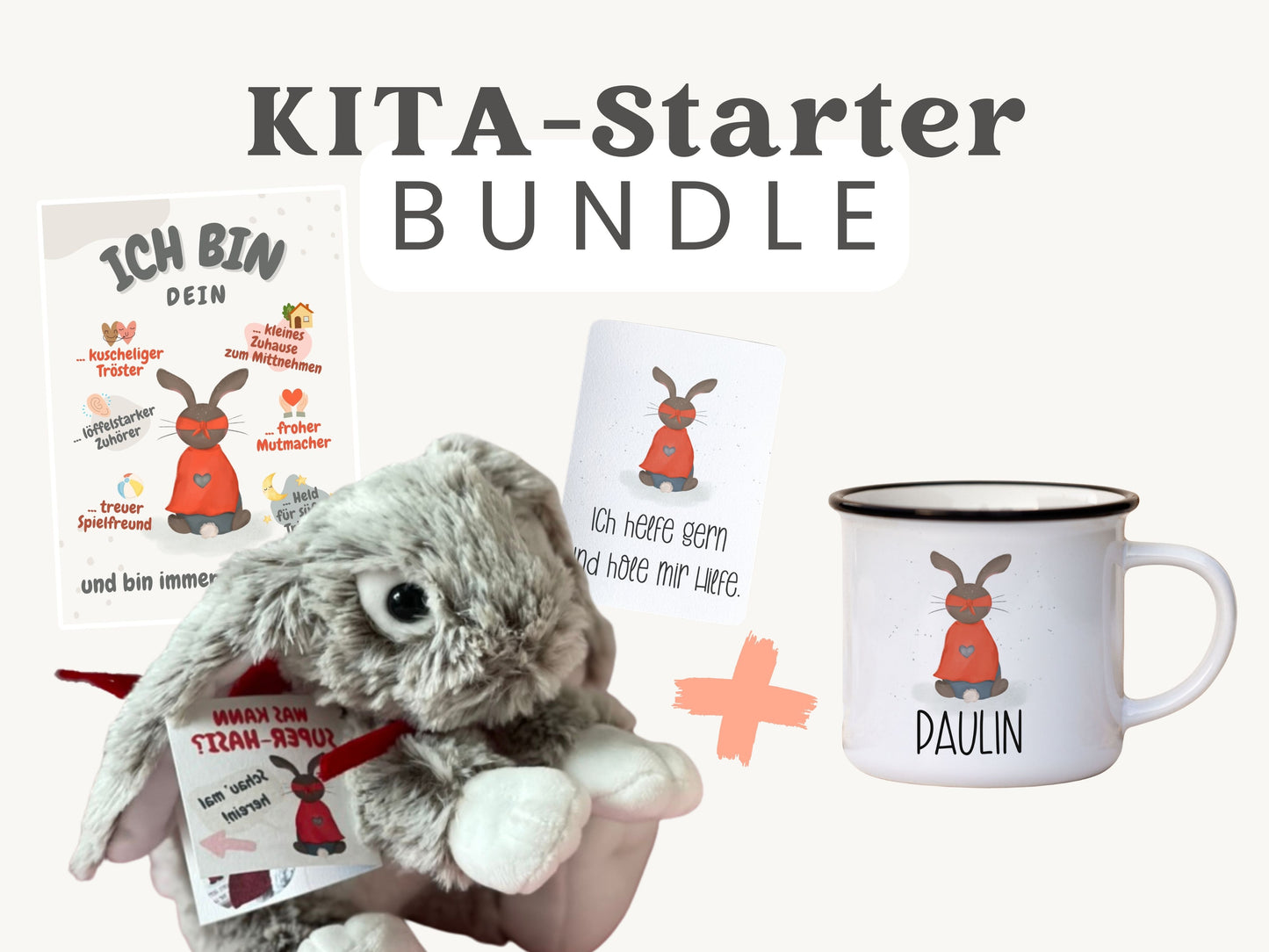KITA-STARTER BUNDLE mit dem Super-Hasen-Set & personalisierter Tasse