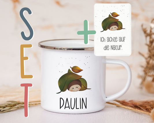 Emaille Tasse personalisiert - Kastanie