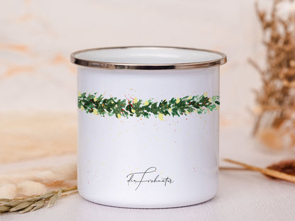 Emaille Tasse personalisiert - Weihnachtsstrumpf