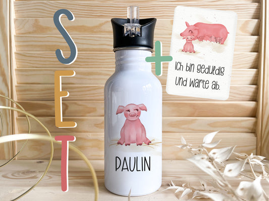 Trinkflasche personalisiert - Schweinchen