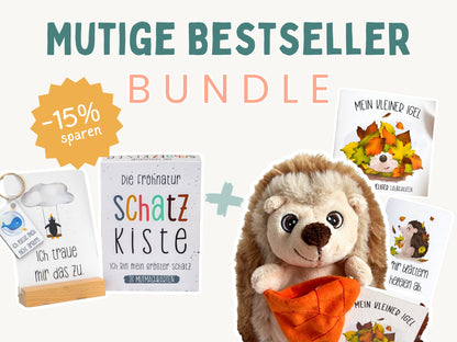 BESTSELLER BUNDLE . Sorgenfresser-Igel-Set + 31 Mutmachkarten "Schatzkiste"