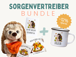 SORGENVERTREIBER BUNDLE - Sorgenfresser-Igel-Set + personalisierte Tasse