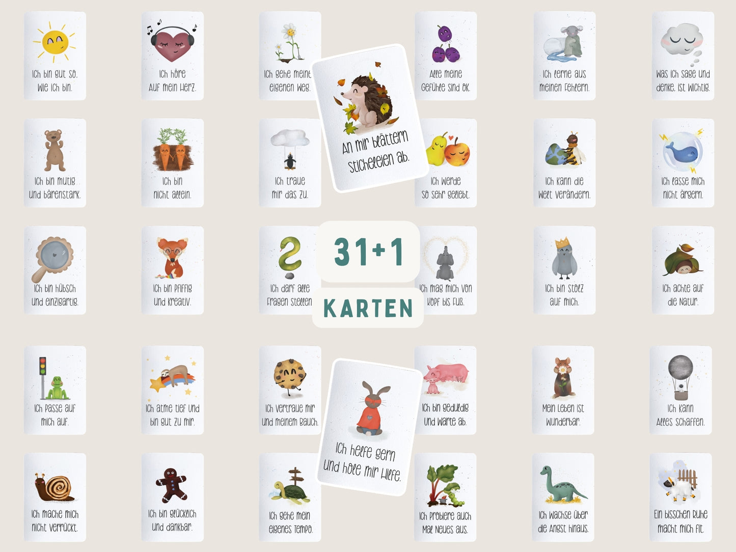 BESTSELLER BUNDLE . Sorgenfresser-Igel-Set + 31 Mutmachkarten "Schatzkiste"