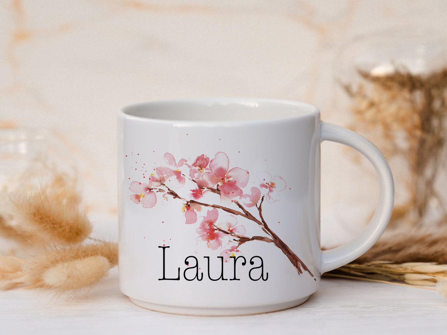 Keramik Tasse personalisiert - Kirschblüten