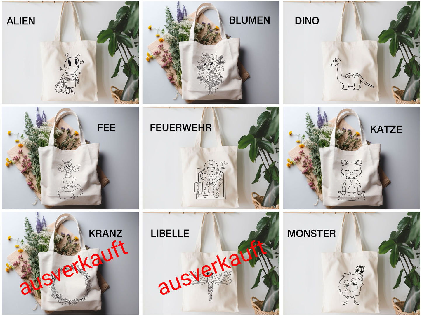 Stoffbeutel zum Ausmalen - SET