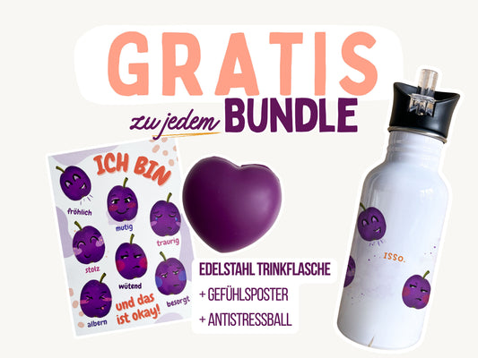 Edelstahl Trinkflasche mit Gefühlsposter & Antistressball