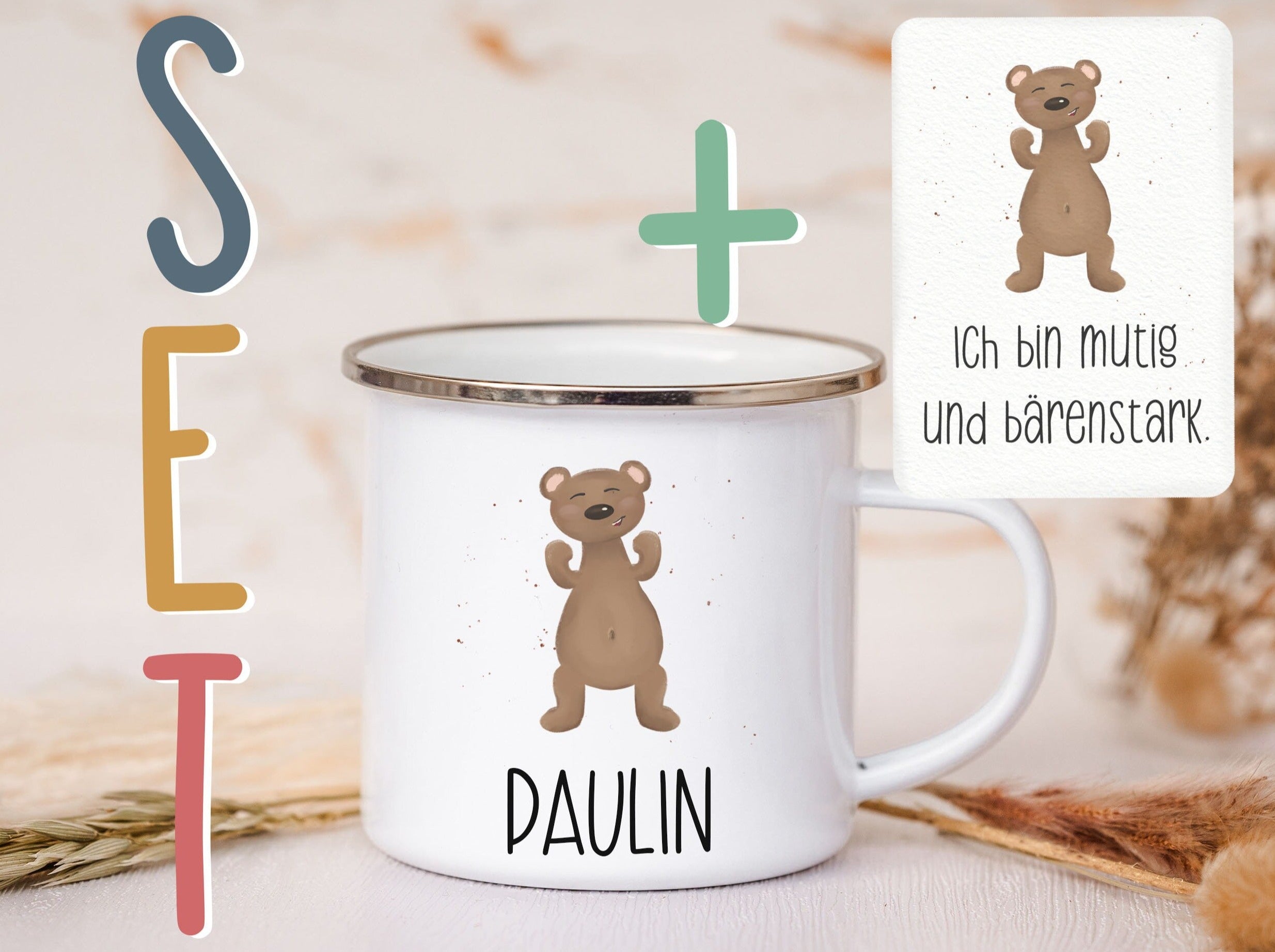 Emaille Tasse personalisiert - Bär