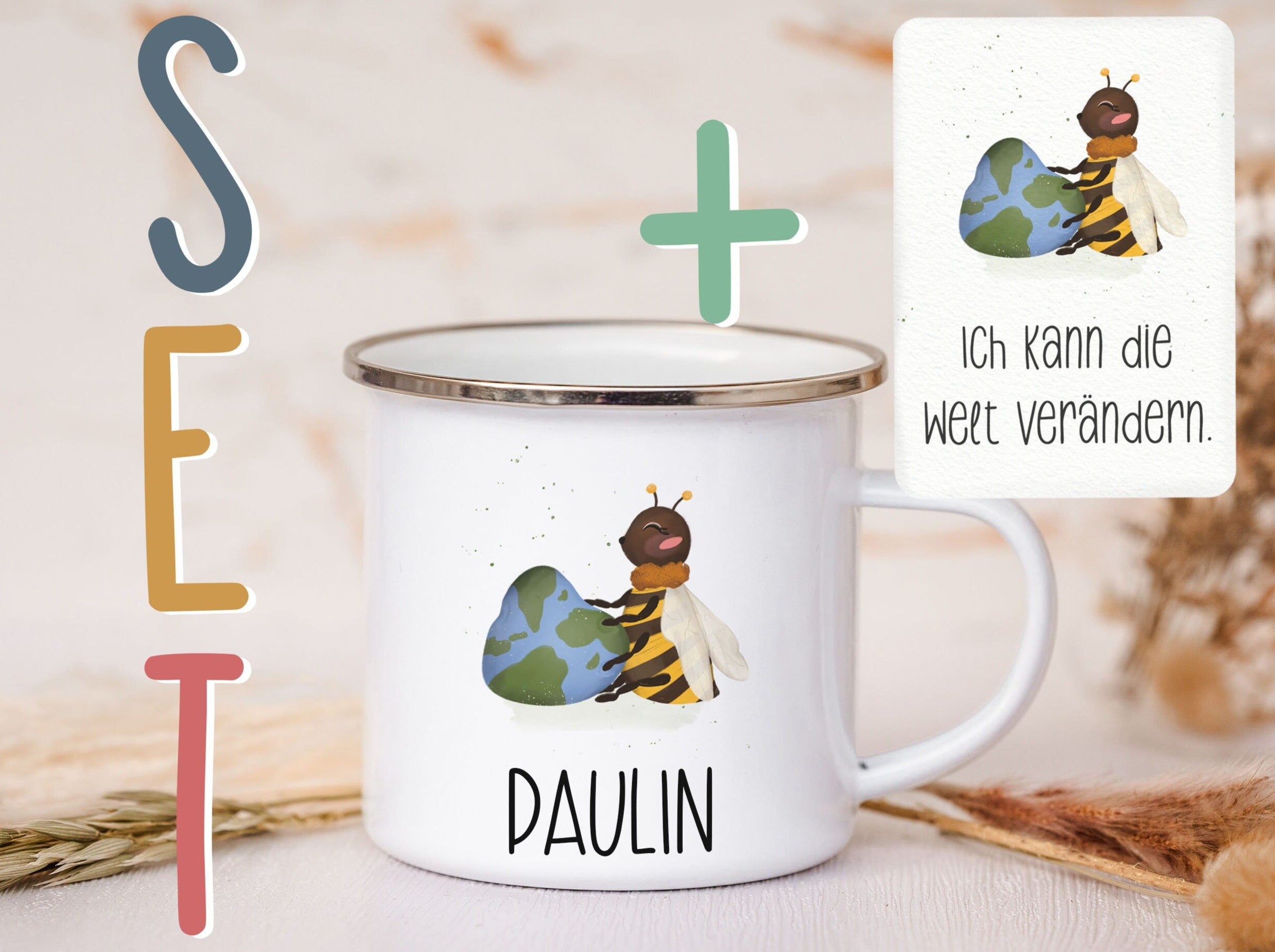 Emaille Tasse personalisiert - Biene