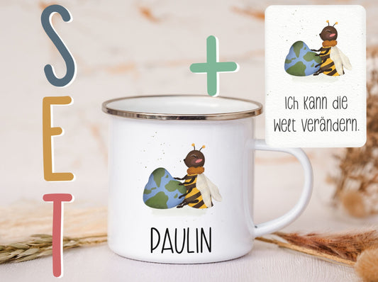 Emaille Tasse personalisiert - Biene