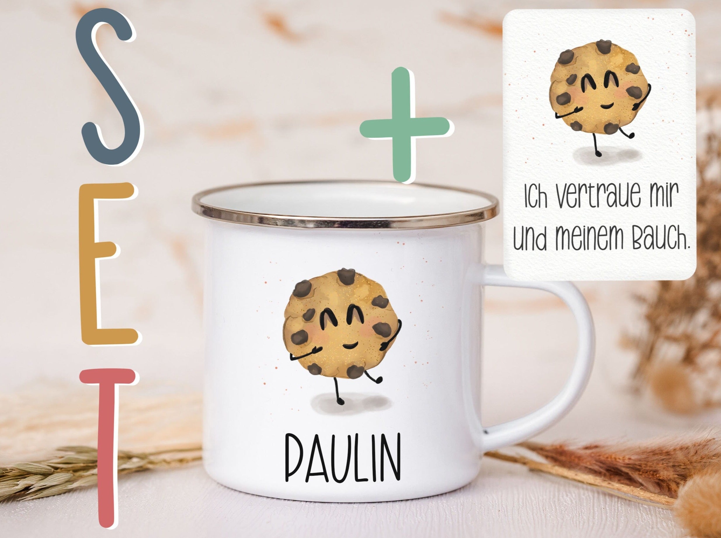 Emaille Tasse personalisiert - Keks