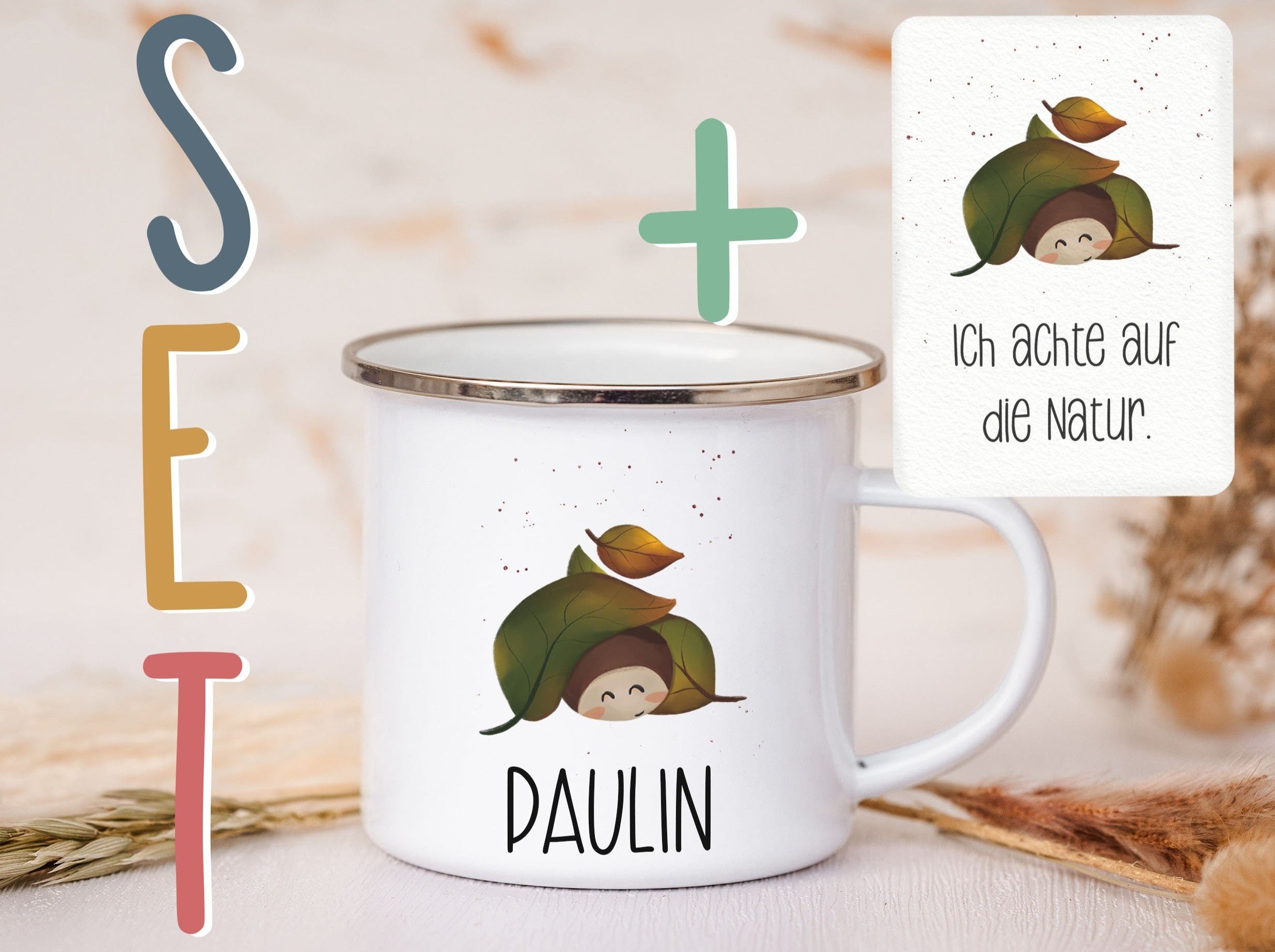 Emaille Tasse personalisiert - Kastanie