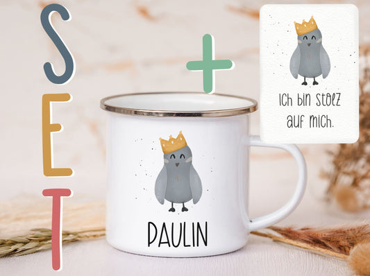 Emaille Tasse personalisiert - Vogel