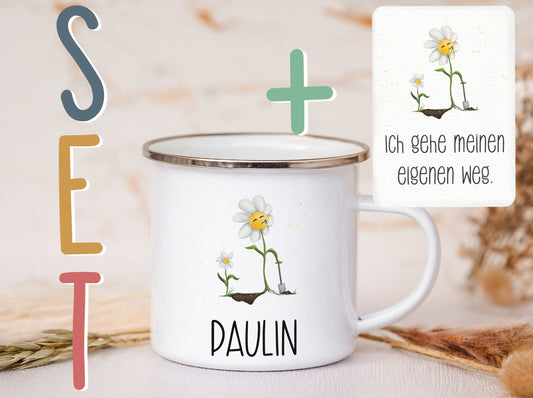 Emaille Tasse personalisiert - Blume