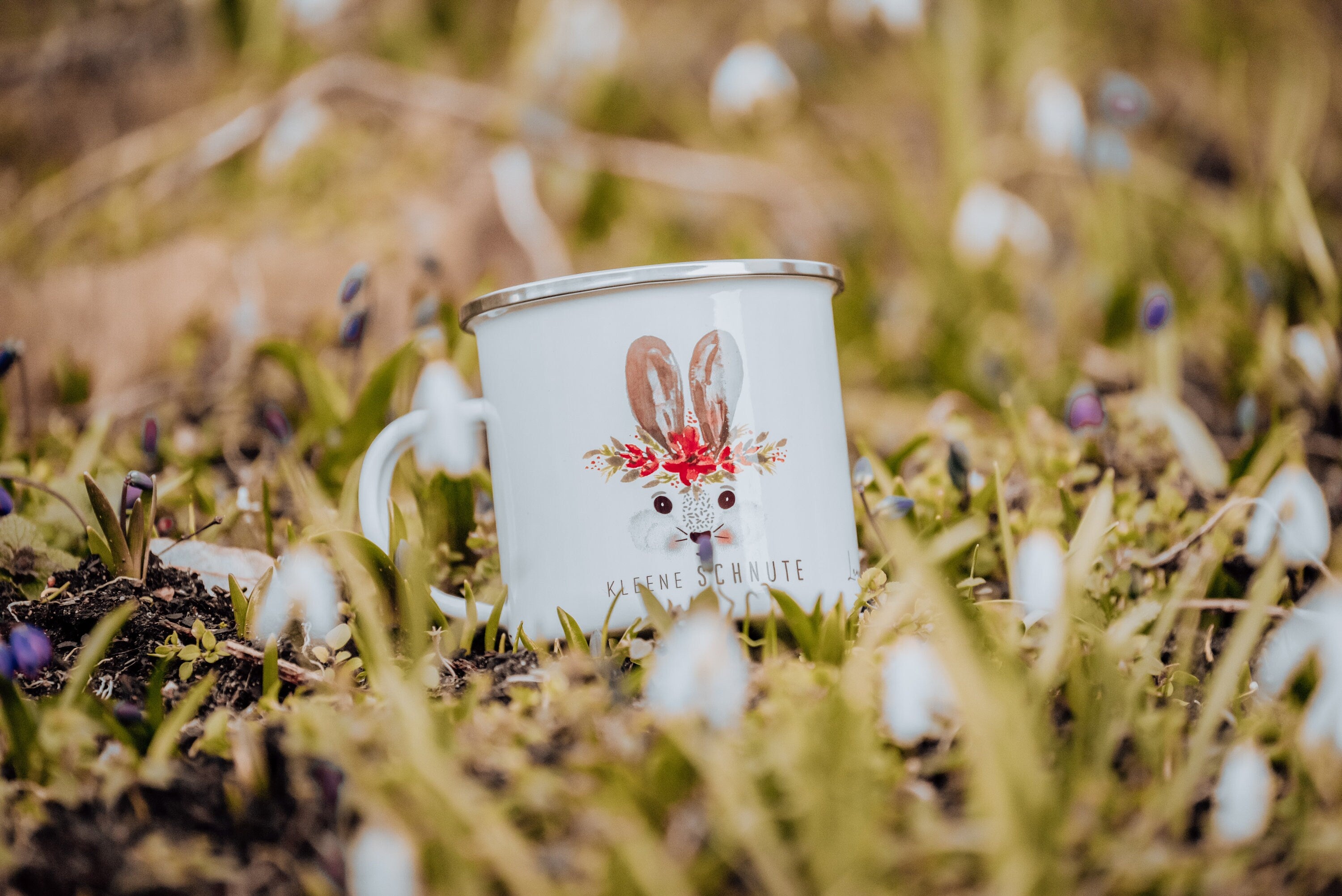 Emaille Tasse personalisiert - Hase "kleene Schnute"