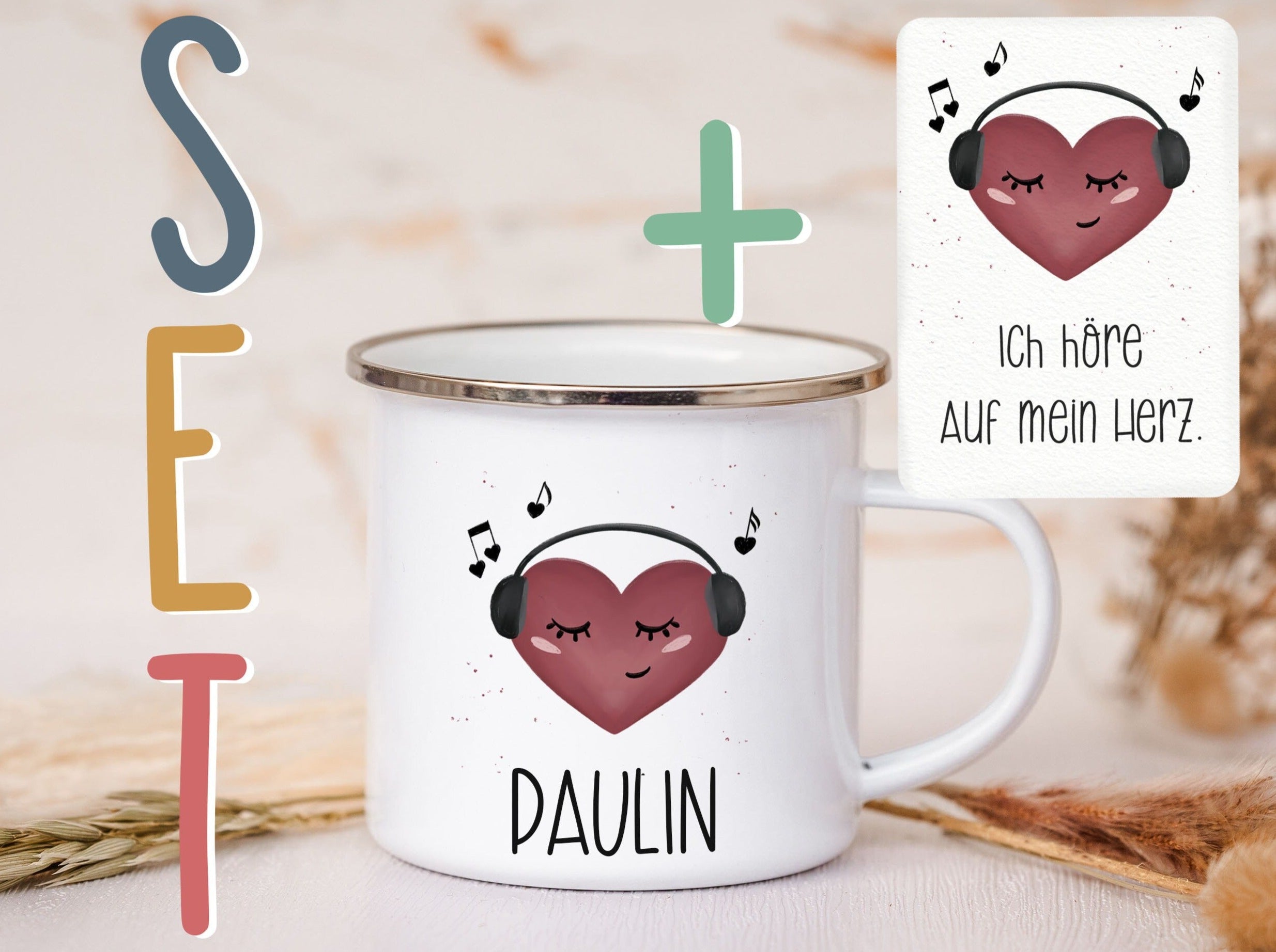 Emaille Tasse personalisiert - Herz