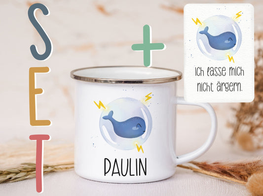 Emaille Tasse personalisiert - Wal